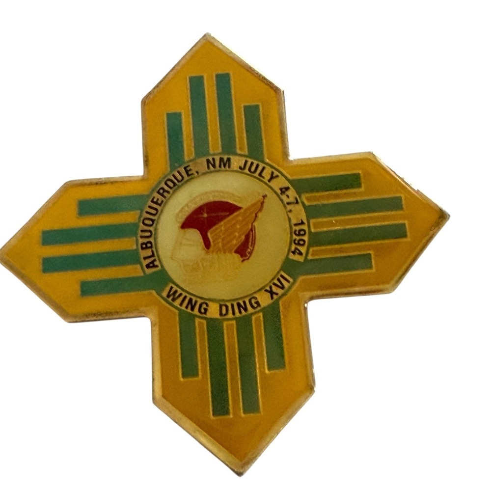 Vintage Wing Ding XVI Albuquerque NM 1994 Motorcycle Rally Pin Zia Sun Symbol